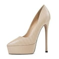thumbnail image 1 of YDN Women Classic Platform Stiletto High Heel Pumps Pointed Closed Toe Pumps Snake Print Slip On Wedding Dress Shoes Size 4 Nude, 1 of 4