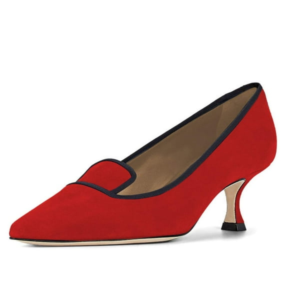 YDN Women Classic Pointed Closed Toe Pumps Low Kitten Heel Slip on Loafers Suede Office Ladies Dressy Shoes Size 13 Red