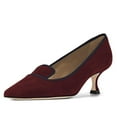 thumbnail image 1 of YDN Women Classic Pointed Closed Toe Pumps Low Kitten Heel Slip on Loafers Suede Office Ladies Dressy Shoes Size 5 Dark Red, 1 of 4