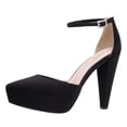 thumbnail image 1 of YDN Women Classic Pointy Toe Platform D'Orsay Pumps Chunky Cone High Heel Buckle Strap Shoes for Wedding Bridal Party Size 10 Black, 1 of 4