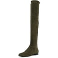 thumbnail image 1 of YDN Women Classic Round Close Toe Suede Side Zipper Knee High Boots Chunky Low Heel Stretchy Over The Knee Boots Shoes Size 15 Olive, 1 of 4