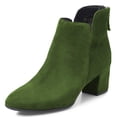 thumbnail image 1 of YDN Women Classic Round Closed Toe Chelsea Ankle Boots Block Low Heel Back Zipper Booties Winter Dressy Shoes Size 7 Green, 1 of 5