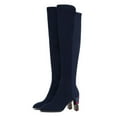 thumbnail image 1 of YDN Women Classic Round Closed Toe Knee High Boots Rhinestone Block High Heel Long Boots Fall Winter Dressy Shoes Size 12 Navy, 1 of 4