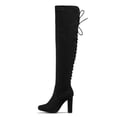 thumbnail image 1 of YDN Women Classic Round Closed Toe Lace Up Long Boots Block High Heel Zippers Knee High Boots Office Prom Dressy Shoes Size 10 Black, 1 of 4