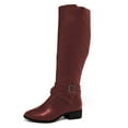 thumbnail image 1 of YDN Women Classic Round Closed Toe Strap Buckle Knee High Boots Block Low Heel Side Zipper Calf Boots Casual Winter Shoes Size 16 Red, 1 of 4