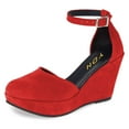 thumbnail image 1 of YDN Women Classic Round Closed Toe Wedge High Heeled Pumps Ankle Strap Sandals D'Orsay Platform Casual Dressy Shoes Size 10.5 Red, 1 of 4