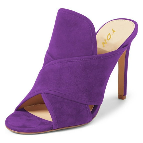 YDN Women Classic Round Open Toe Stiletto Sandals High Heels Backless Mule Pumps Slip On Slide Dress Clogs Shoes Size 6.5 Purple