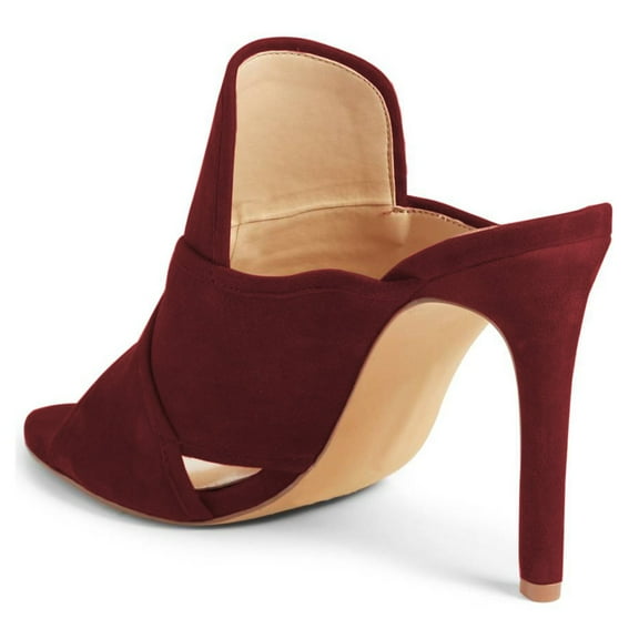 YDN Women Classic Round Open Toe Stiletto Sandals High Heels Backless Mule Pumps Slip On Slide Dress Clogs Shoes Size 6 Wine