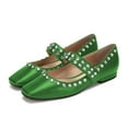 thumbnail image 1 of YDN Women Classic Square Closed Toe Mary Jane Rhinestone Studded Flats Strap Ballet Dance Dress Casual Shoes Size 14 Green, 1 of 4