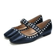 thumbnail image 1 of YDN Women Classic Square Closed Toe Mary Jane Rhinestone Studded Flats Strap Ballet Dance Dress Casual Shoes Size 5 Navy, 1 of 4