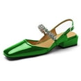 thumbnail image 1 of YDN Women Classic Square Closed Toe Rhinestone Strap Pumps Block Low Heel Slingbacks Mary Janes Fashion Dressy Shoes Size 14 Green, 1 of 5