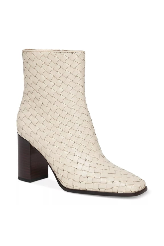 Women Classic Square Toe Side Zip Ankle Boots Braided Chunky High Heels Booties Working Daily Winter Shoes Size 4 Wheat