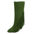 thumbnail image 1 of YDN Women Classic Tassel Fringes Cone High Heel Boots Mid Calf Booties Pointed Closed Toe Side Zipper Casual Shoes Size 5 Green, 1 of 5