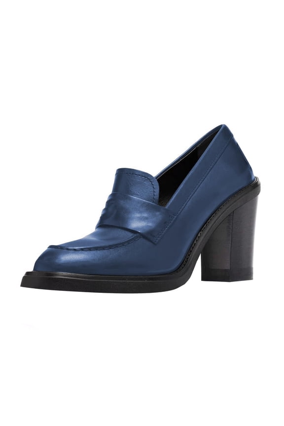 Women Classy Chunky High Heels Pumps Round Closed Toe Slip On Oxford Loafers Daily Office Dressy Shoes Size 10 Navy