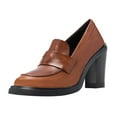 thumbnail image 1 of YDN Women Classy Chunky High Heels Pumps Round Closed Toe Slip On Oxford Loafers Daily Office Dressy Shoes Size 4 Brown, 1 of 4