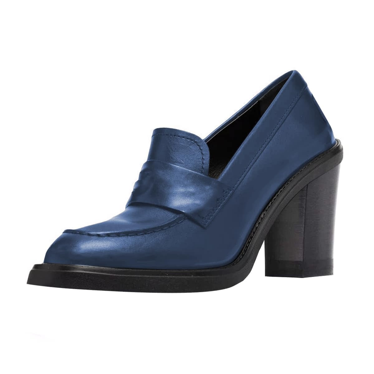 YDN Women Classy Chunky High Heels Pumps Round Closed Toe Slip On