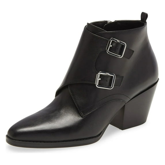 YDN Women Closed Almond Toe Side Zipper Ankle Booties Chunky Low Stacked Heel Double Strap Boots Date Office Shoes Size 13 Black