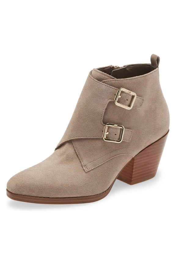 Women Closed Almond Toe Side Zipper Ankle Booties Chunky Low Stacked Heel Double Strap Boots Date Office Shoes Size 15 Light Brown