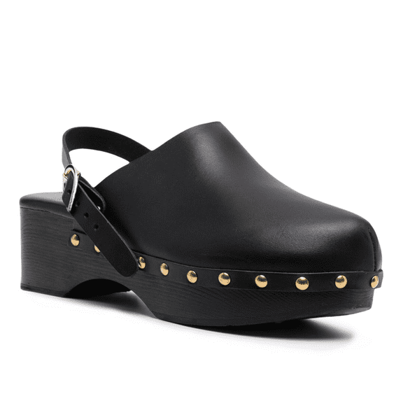 YDN Women Closed Round Toe Slingback Clogs Mules Buckle Studded Low Thick Heeled Sandals Casual Dress Daily Shoes Size 7.5 Black