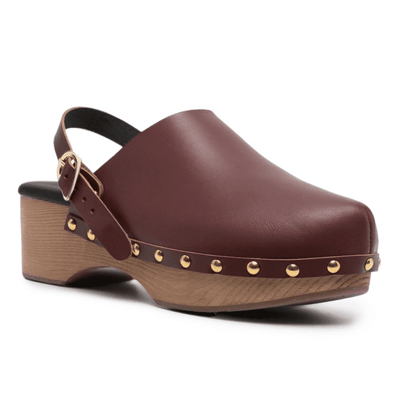 YDN Women Closed Round Toe Slingback Clogs Mules Buckle Studded Low Thick Heeled Sandals Casual Dress Daily Shoes Size 7 Brown