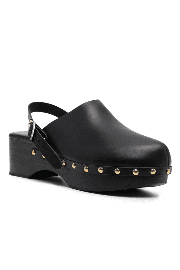 Women Closed Round Toe Slingback Clogs Mules Buckle Studded Low Thick Heeled Sandals Casual Dress Daily Shoes Size 9 Black