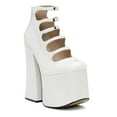 thumbnail image 1 of YDN Women Closed Toe Strappy Platform Pumps Nail Studded Buckle Chunky High Heels Fashion Cocktail Party Dressy Shoes Size 10.5 White Patent, 1 of 4