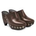 thumbnail image 1 of YDN Women Closed Toe Studded Clog Mules Slip on Platform Chunky High Heels Daily Dress Casual Slide Pumps Size 13 Brown, 1 of 4