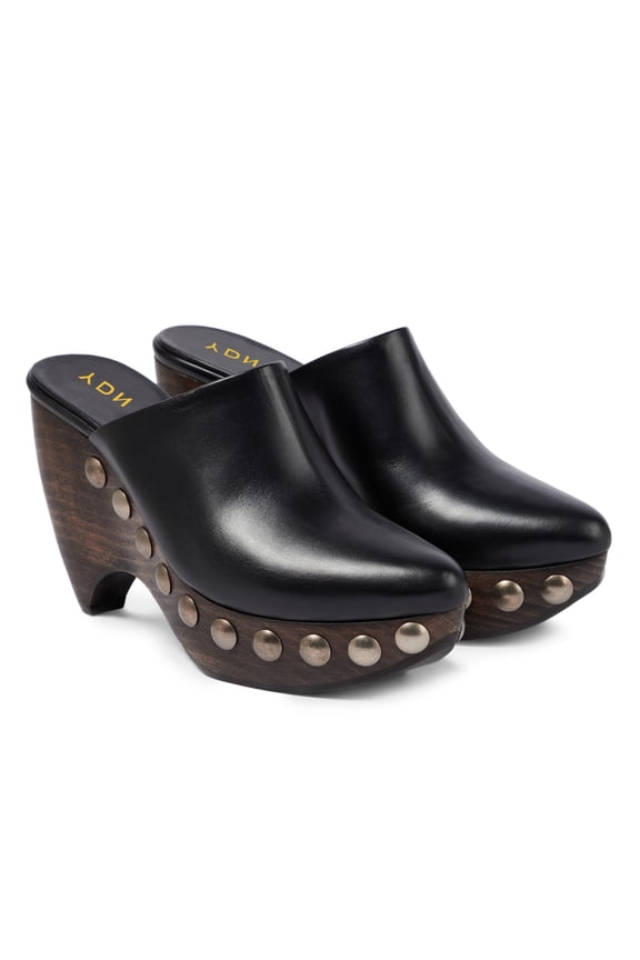 Women Closed Toe Studded Clog Mules Slip on Platform Chunky High Heels Daily Dress Casual Slide Pumps Size 5 Black