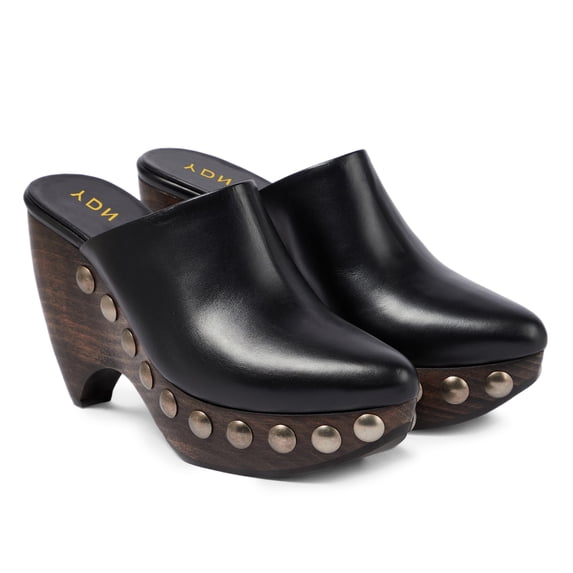 YDN Women Closed Toe Studded Clog Mules Slip on Platform Chunky High Heels Daily Dress Casual Slide Pumps Size 8.5 Black