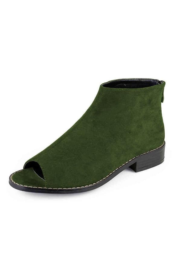 Women Comfort Block Low Heels Ankle Bootie Peep Toe Pumps Versatile Suede Flats Shoes with Back Zipper Daily Size 16 Olive