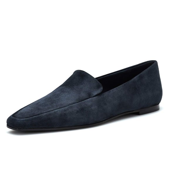 YDN Women Comfortable Almond Closed Toe Loafers Flats Heels Slip On Pumps Office Ladies Fashion Dressy Soft Shoes Size 4 Navy-suede