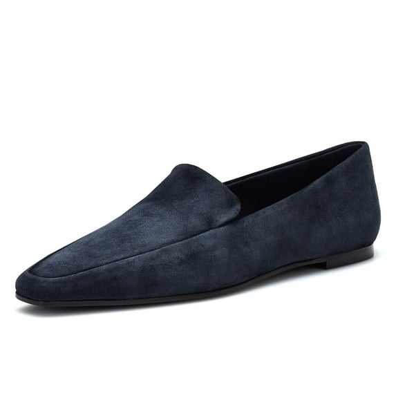 YDN Women Comfortable Almond Closed Toe Loafers Flats Heels Slip On Pumps Office Ladies Fashion Dressy Soft Shoes Size 6 Navy-suede