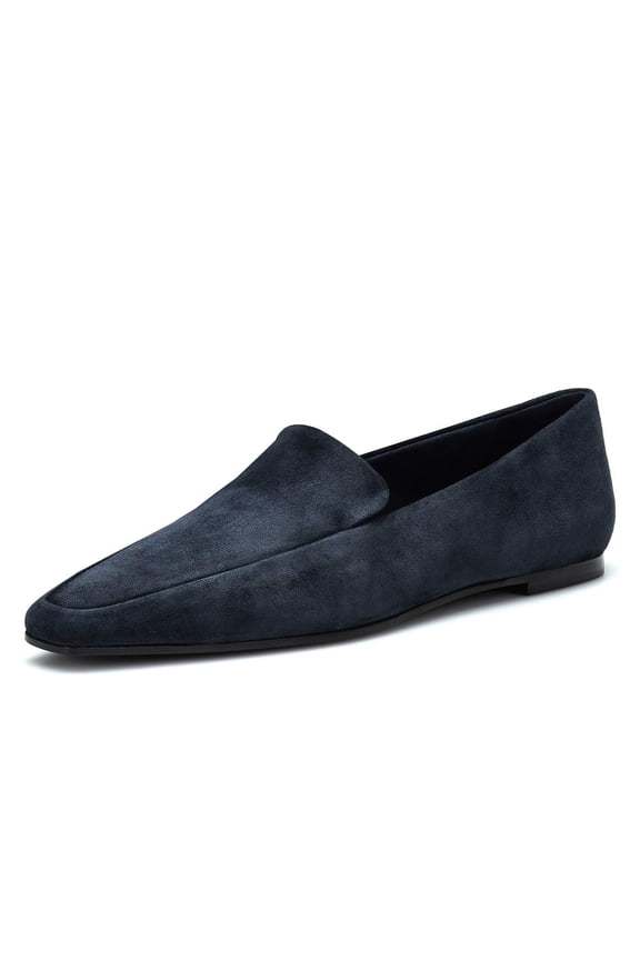 Women Comfortable Almond Closed Toe Loafers Flats Heels Slip On Pumps Office Ladies Fashion Dressy Soft Shoes Size 9.5 Navy-suede