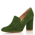 thumbnail image 1 of YDN Women Comfortable Chunky High Heels Square Closed Toe Loafer Slip On Buckle Decoration Pumps Dress Office Shoes Size 7 Olive Green, 1 of 7
