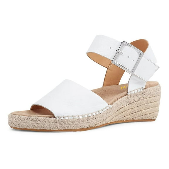 YDN Women Comfortable Open Round Toe Sandals Slingback Wedge Platform Low Heels Buckle Daily Outfit Dressy Shoes Size 10 White