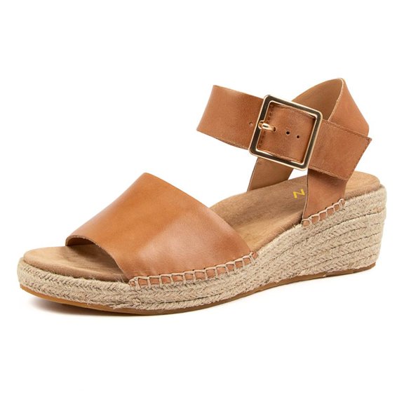 YDN Women Comfortable Open Round Toe Sandals Slingback Wedge Platform Low Heels Buckle Daily Outfit Dressy Shoes Size 15 Brown