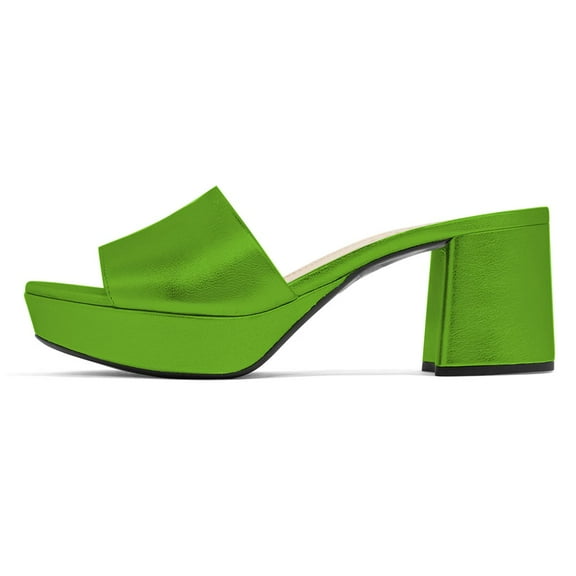 YDN Women Comfortable Peep Open Toe Platform Chunky High Heel Slide Sandals Dress Mules Slipper Party Dressy Shoes Size 9.5 Green