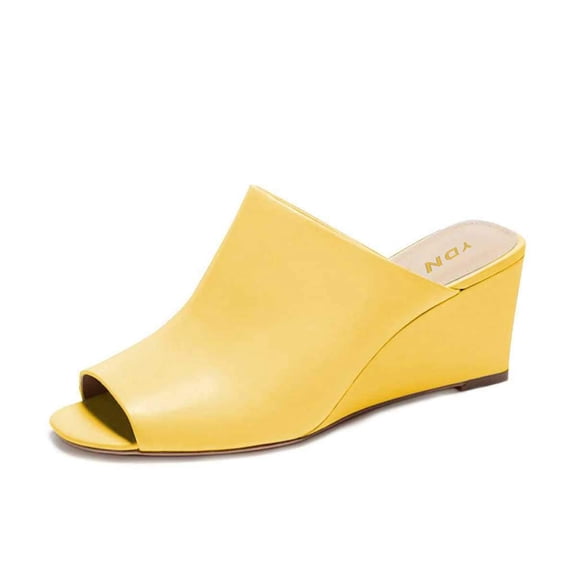 YDN Women Comfortable Peep Toe Slipper Pumps Slip On Wedge High Heels Backless Sandals Office Causal Slide Shoes Size 14 Yellow