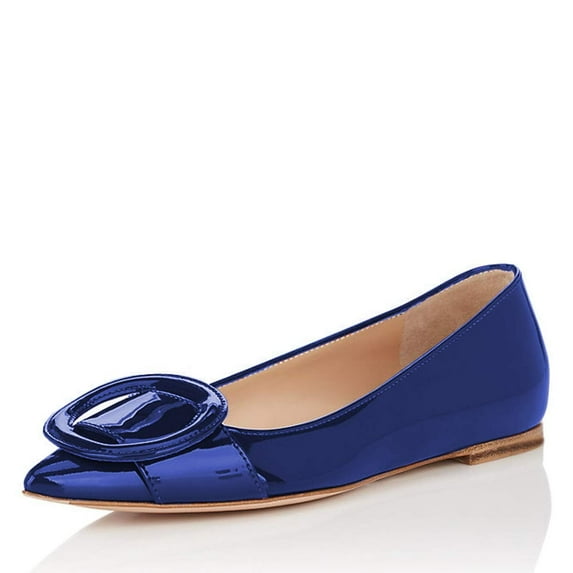 YDN Women Comfortable Pointed Closed Toe Ballet Flats Buckle Comfort Slip On Dressy Walking Casual Shoes Size 7 Blue