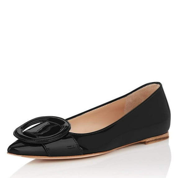 YDN Women Comfortable Pointed Closed Toe Ballet Flats Buckle Comfort Slip On Dressy Walking Casual Shoes Size 9.5 Black
