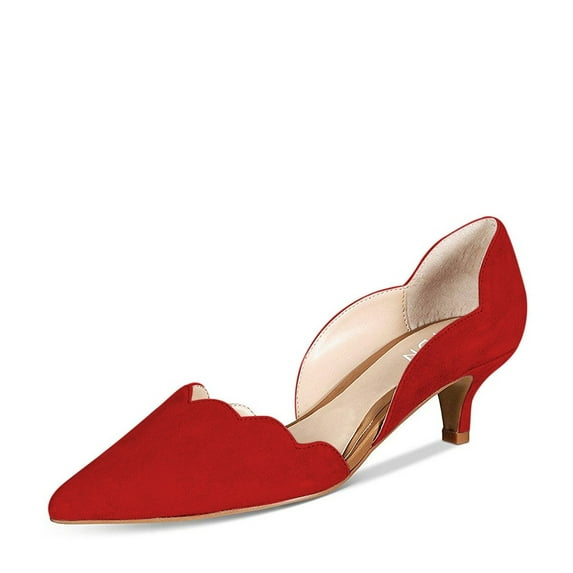 YDN Women Comfortable Pointy Closed Toe Pumps Kitten Low Heel Slip-on D'Orsay Office Party Dressy Wedding Shoes Size 9 Red