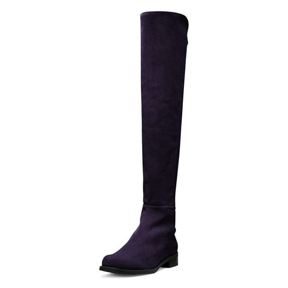 YDN Women Comfortable Pull On Over The Knee Flats Heels Boots Round Closed Toe Knee High Low Heels Winter Shoes Size 9.5 Dark Purple