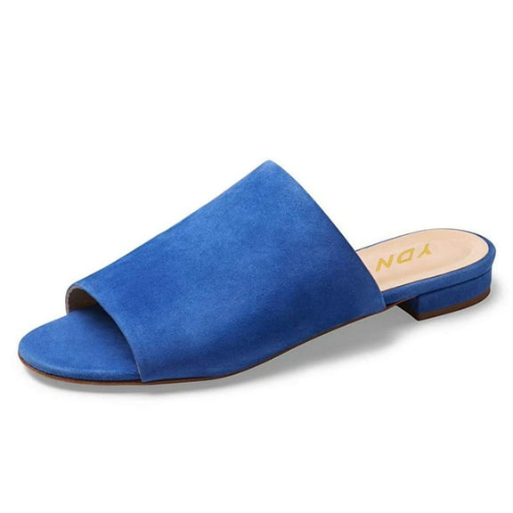 YDN Women Comfortable Slip On Flat Low Heels Mules Slide Backless Sandals Summer Vocation Daily Dressy Slipper Shoes Size 7 Blue