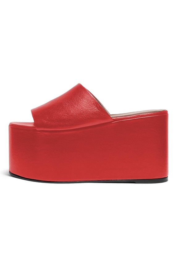 Women Comfortable Thick Platform Wedge High Heel Sandals Round Open Toe Slip On Pumps Casual Dressy Slipper Shoes Size 9 Red