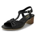thumbnail image 1 of YDN Women Comfy Bowknot Round Open Toe T-strap Sandals Chunky Low Heels Buckle Up Shoes Daily Work Shopping Size 7 Black, 1 of 1