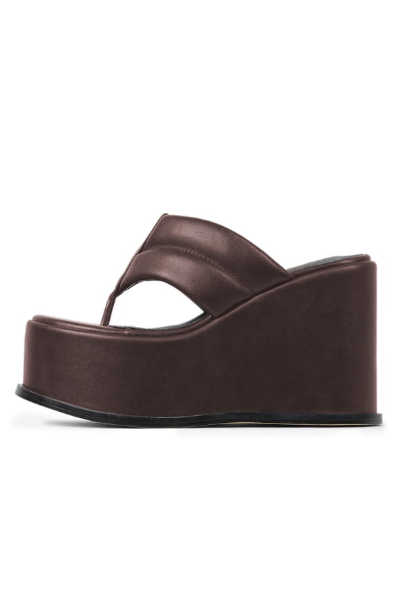 Women Comfy Open Toe Slip On Mules Wedge High Heels Flip Flop Platform Slippers Summer Party Event Shoes Size 14 Brown