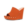 thumbnail image 1 of YDN Women Comfy Open Toe Studded Slide Sandals High Wedge Heels Platform Clogs Mules Slip On Shoes Size 12 Orange, 1 of 5