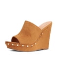 thumbnail image 1 of YDN Women Comfy Open Toe Studded Slide Sandals High Wedge Heels Platform Clogs Mules Slip On Shoes Size 15 Tan, 1 of 5