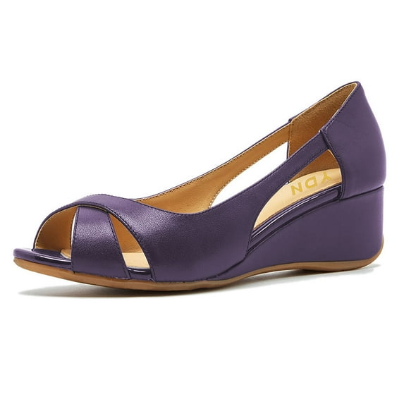 YDN Women Comfy Peep Open Toe Slip On Pumps Cutout Wedge Low Heel Sandals Daily Wear Party Shoes Size 10.5 Purple