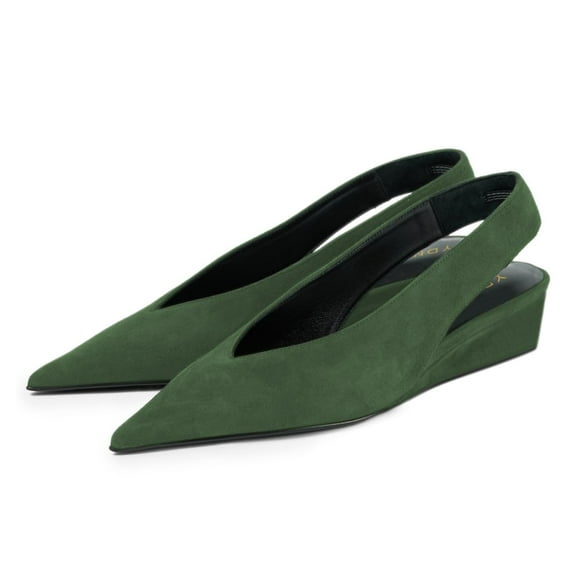 YDN Women Comfy Pointy Toe Low Heel Slip On Pumps Wedges Elastic Slingback Strap Sandals Chic prom Dating Shoes Size 7 Green